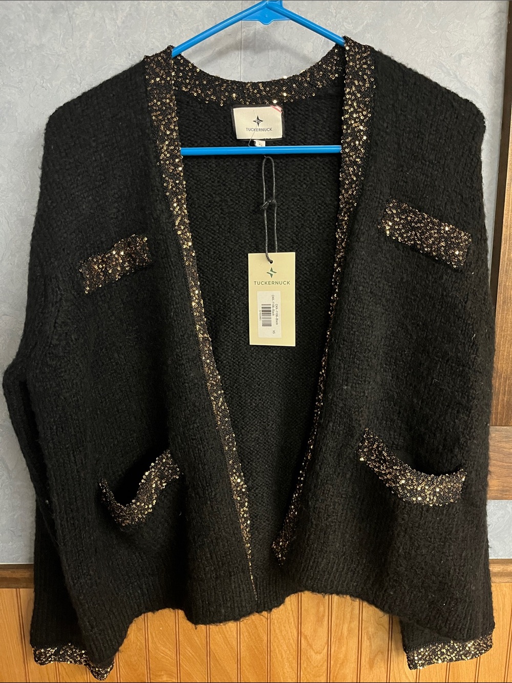 Tuckernuck Black Open Cardigan with Gold Glitter Trim NWT XS